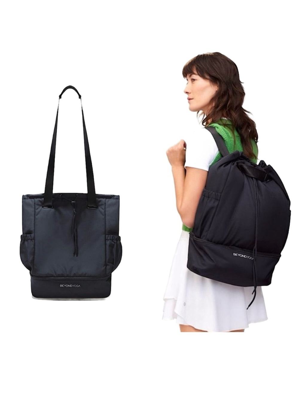 Beyond Yoga Convertible Gym Bag Backpack Tote Bag Black Travel Weekend Spacious